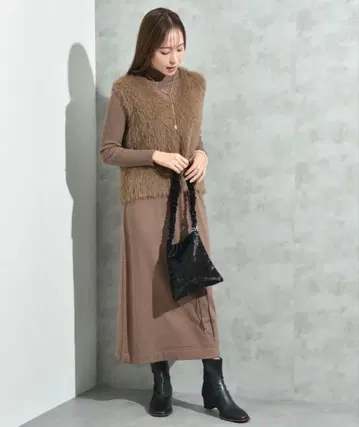 새상품 샤기 니트 세트 원피스 브라운 니트 원피스 긴팔