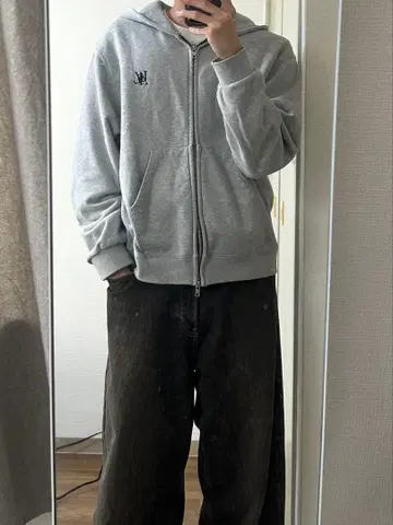 wooalong 우알롱 그레이 지퍼 후드티 S 한국