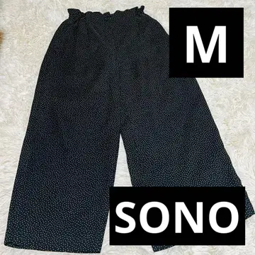 새상품급 SONO 도트 무늬 와이드 팬츠 블랙 허리밴딩 일본제