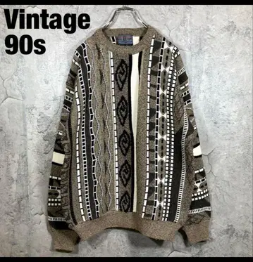 [90s 빈티지] 입체 편직 총 패턴 니트 스웨터