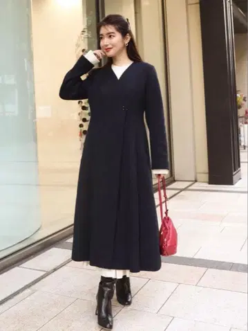 셀포드 핏앤플레어 롱 코트 네이비 38