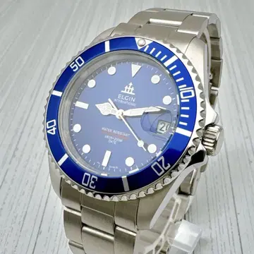 ELGIN 엘진 다이버즈 자동 와인딩 데이트 블루 실버 손목시계