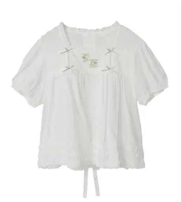 핑크하우스 로고 자수 블라우스