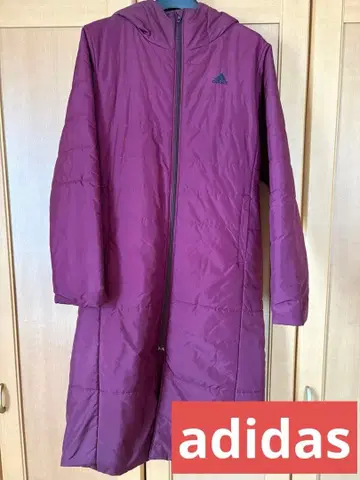 adidas 후드 부착 퍼플 롱 코트 L 사이즈