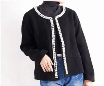 빅 사이즈 모조 진주 노카라 자켓 5L