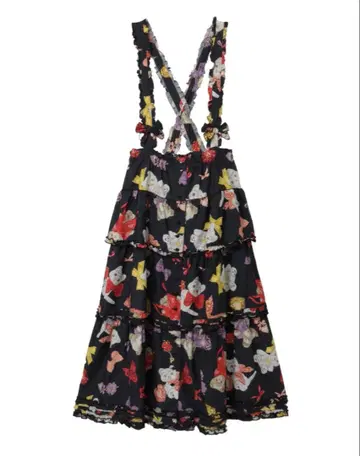 핑크하우스 모모쿠마베어 프린트 멜빵 스커트