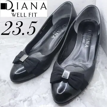 [ 38 ] DIANA 다이애나 리본 블랙 에나멜 펌프스 웨지 23.5