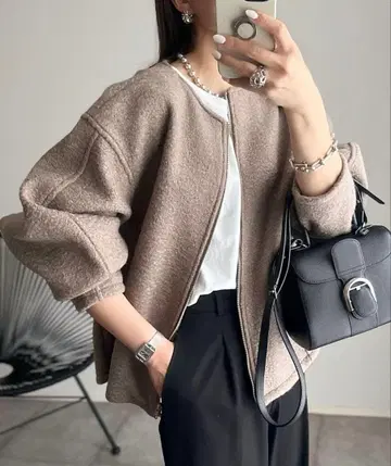 [ andme ] 압축 부클 노카라 블루종 M 모카 아우터 새상품급