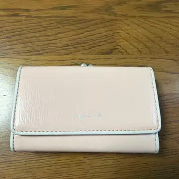 agnes b 핑크 가죽 가마구치 키케이스