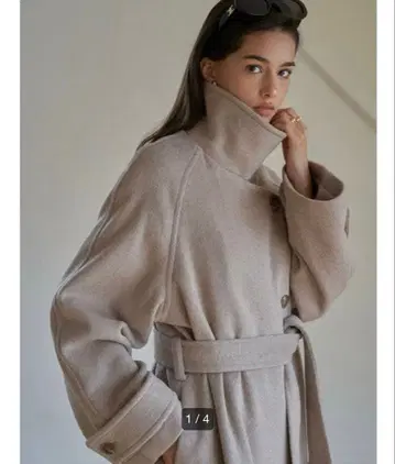 NUGU chelsea 하이넥 버튼 울 롱 코트 샤기 스탠드