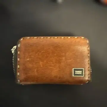 다케오 키쿠치 가죽 코인 케이스 브라운