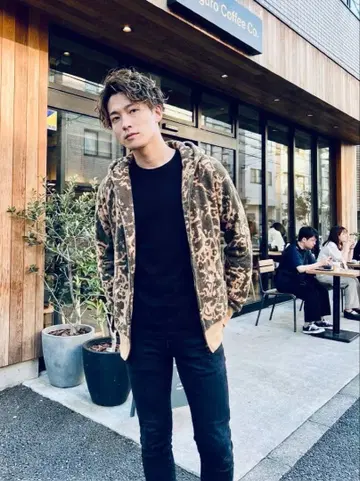 [ AKM ] 와플 지퍼 후드티 레오파드 호피 무늬 S 사이즈