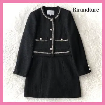 컨디션 최상 리랜드트루 펄 트위드 노카라 자켓 스커트