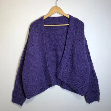 퍼플 니트 가디건 오픈 프론트