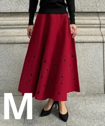 JENNE 하트 자수 니트 스커트 레드 M