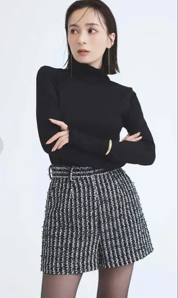 anuans 트위드 숏팬츠 (BLACK) S