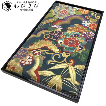 후쿠로 오비 당직 선명한 꽃+덩굴 패턴 철어납색 금실 O-4831