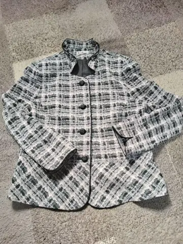 입학식 졸업식 포멀 그레이 계열 체크 스탠드 카라 자켓