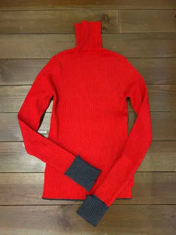 Bi color hem 니트 tops 빨간색 리브 터틀넥 니트