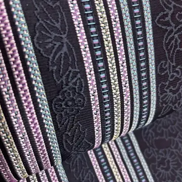 순수 실크 나고야 오비 [ 꽃+덩굴 패턴 라인 ]