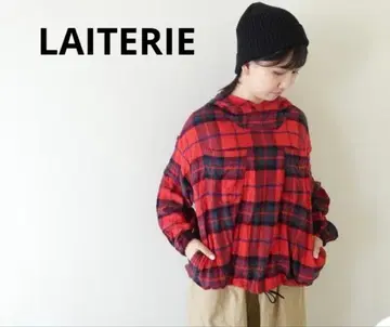 LAITERIE (레이트리) 셔링 기모 체크 아노락 레드 계열
