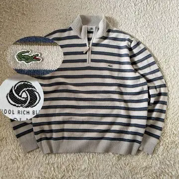 빅 사이즈 라코스테 하프 지퍼 니트 멀티 보더 원 포인트 악어