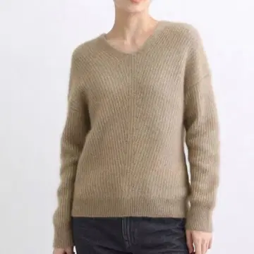 인디비 헤어리 라메 V넥 니트 베이지 19 5L 빅 사이즈