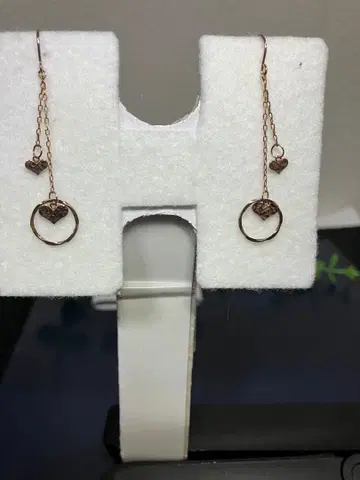 K10 금 일본제 하트와 반지 핑크 골드 후크 귀걸이