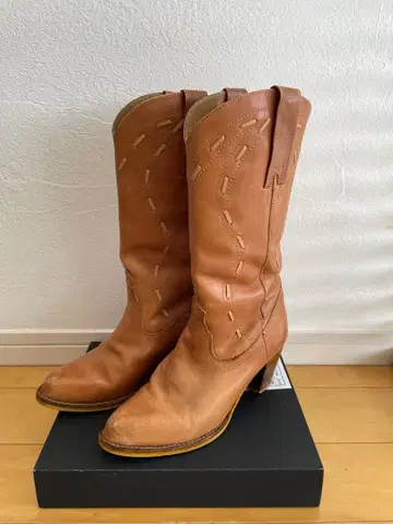 웨스턴 부츠 천연 가죽 카멜 브라운