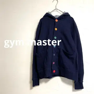 짐 마스터 gym master 컬러풀 버튼 후드 가디건 네이비 S