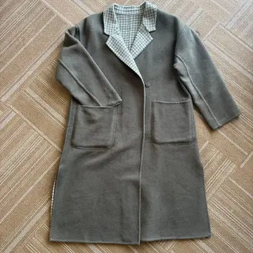 카키/체크 무늬 롱 코트/로리즈팜/LOWRYS FARM