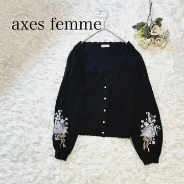 axes femme 가디건 꽃 자수 소매 튤 블랙
