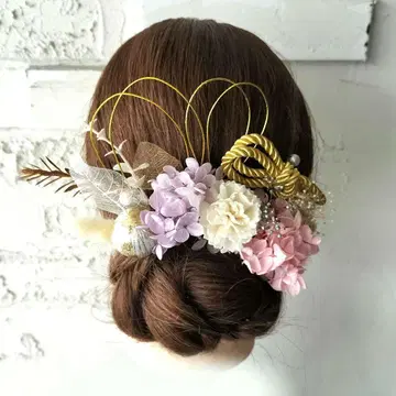 성인식 머리 장식 미즈히키 후리소데 땋은 머리 2026 핑크 라벤더