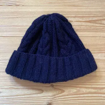 waste twice cable knit cap navy