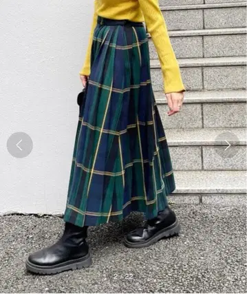 coen 체크 플리츠 스커트