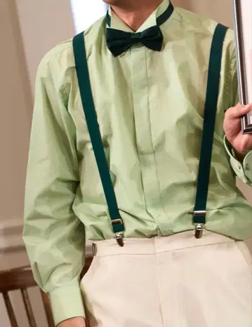 스탠드 칼라 셔츠 서스펜더 나비 넥타이