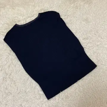 PLST 플라스테 슬리브리스 리브 니트 무지 셔츠 라메 네이비 M