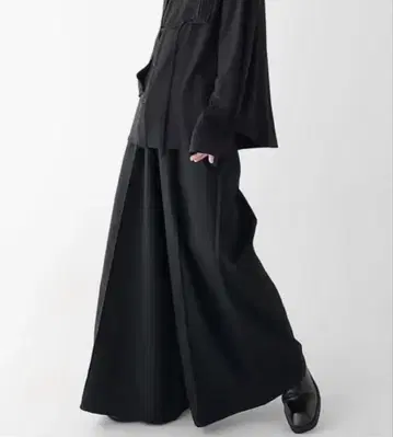민소비 와이드 하카마 팬츠 블랙 와이드 팬츠