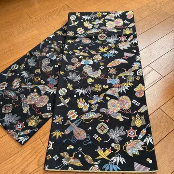 금화산 블랙 베이스 다색 무늬 후쿠로 오비