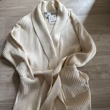 아이보리 리브 롱 가디건