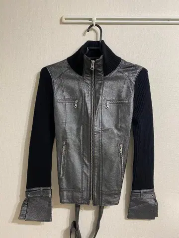 y2k 가죽 절개 리브 니트