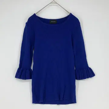 ideadiva 이데아디바 블루 리브 니트 7부 소매 프릴 소매