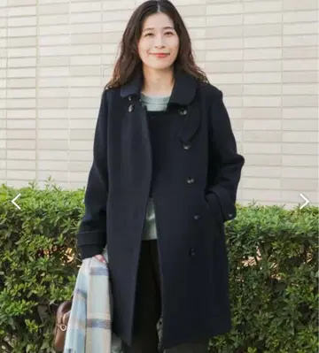 네이비 울 혼방 더블 브레스트 코트