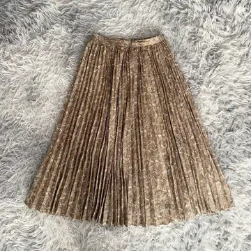 플리츠 스커트 롱 미디 A라인 플레어 올 패턴 안감 포함 브라운(M)