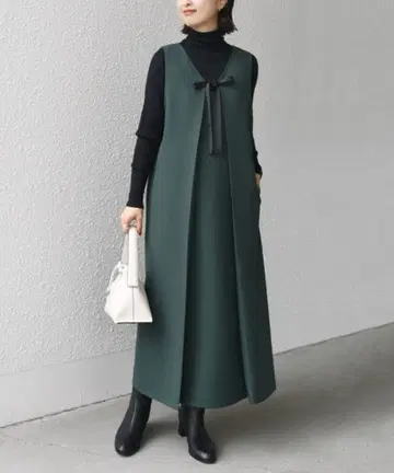 SHIPS.me 전후 2WAY 리본 오버롤 스커트