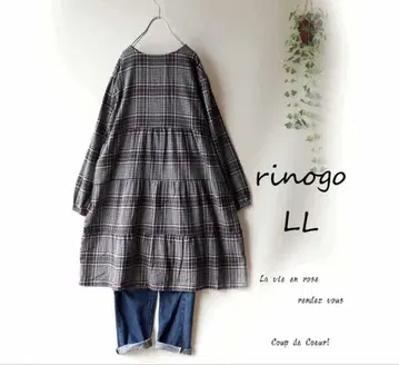 LL 블랙 계열 체크 긴팔 티어드 원피스 무릎 기장 플란넬 빅 사이즈