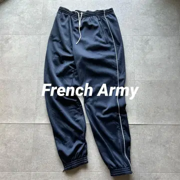 00s 실물 데드스탁 프랑스군 트랙 팬츠 네이비 x 화이트 라인 180