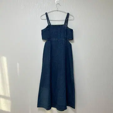 폴쿠시 데님 롱 원피스 어깨끈 조정 가능
