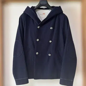 vm(붐) 네이비 더블 브레스트 후드 부착 코트