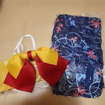 금붕어 패턴 네이비 유카타 오비 세트